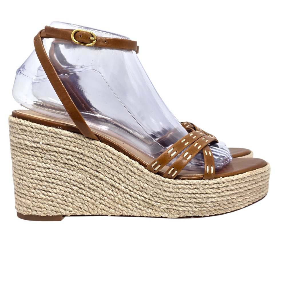 Veronica Beard Philene Platform Wedge Sandals Tan Leather Espadrille 7.5M $375 - Picture 6 of 11